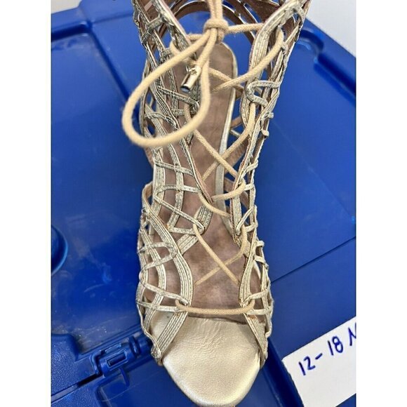 $385.00 JOIE GLADIATOR GOLD LEAH LACE FRONT LEATHER HEELS SHOES SZ 39 - Picture 7 of 7
